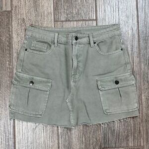 Altar'd State Olive Green Denim Mini Skirt Raw Hem Cargo Pocket Women Size Large